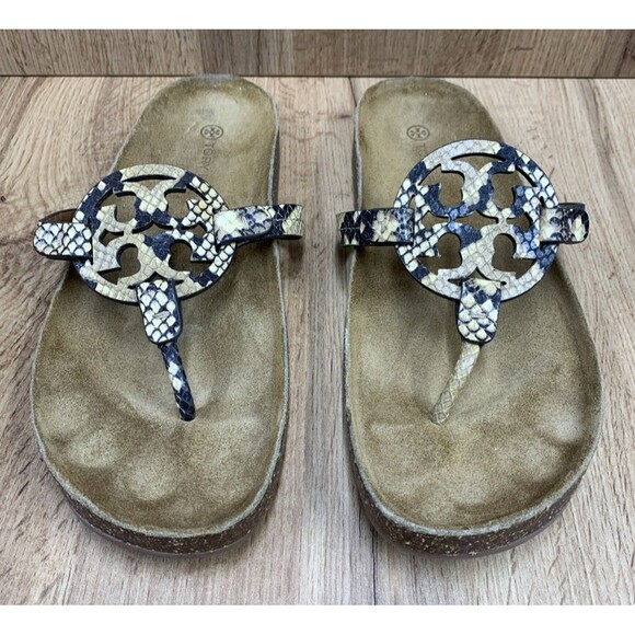 Tory Burch Miller Cloud Snake Print  Thong Sandals Shoes Cork Flip Flops Size 11 - Picture 4 of 15